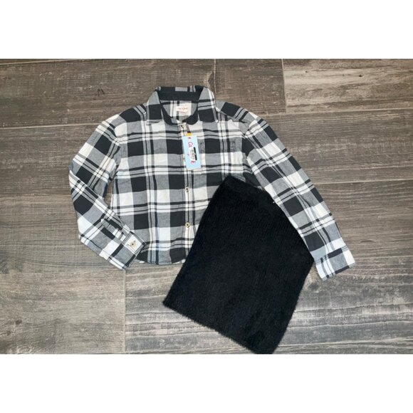 Cat & Jack Plaid Flannel Shirt & Black Knit Skirt Outfit size 7-8 Medium - Picture 1 of 3